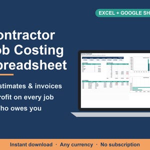 Contractor Estimate & Invoice Template, Job Costing Spreadsheet (Excel, Google Sheets) image 1