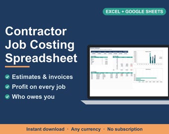 Contractor Estimate & Invoice Template, Job Costing Spreadsheet (Excel, Google Sheets)