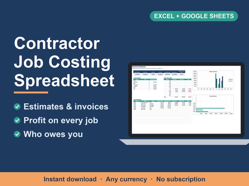 Contractor Estimate & Invoice Template, Job Costing Spreadsheet (Excel, Google Sheets) image 1