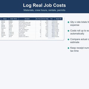 Contractor Estimate & Invoice Template, Job Costing Spreadsheet (Excel, Google Sheets) image 7
