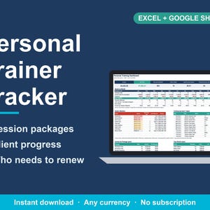 Personal Trainer Spreadsheet, Client Session & Progress Tracker (Excel, Google Sheets)