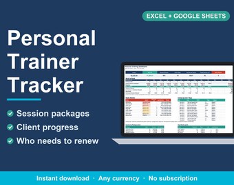Personal Trainer Spreadsheet, Client Session & Progress Tracker (Excel, Google Sheets)