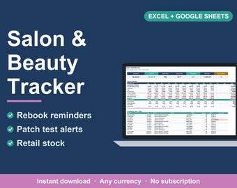 Salon Business Spreadsheet, Hair, Lash & Nail Client Tracker (Excel, Google Sheets)