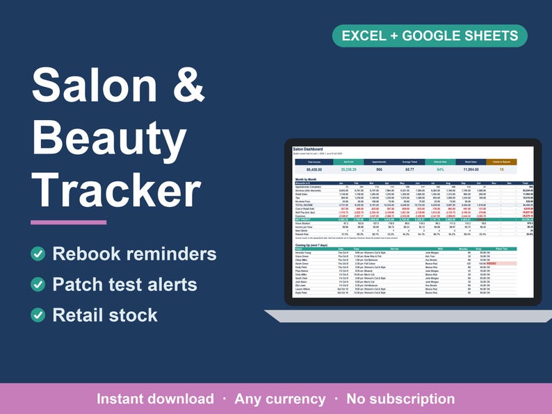 Salon Business Spreadsheet, Hair, Lash & Nail Client Tracker (Excel, Google Sheets) image 1
