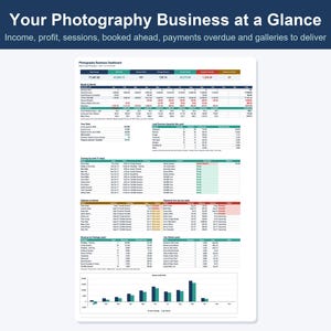 Kalkylblad för fotografiföretag, kundbokning och gallerispårning (Excel, Google Sheets) bild 2