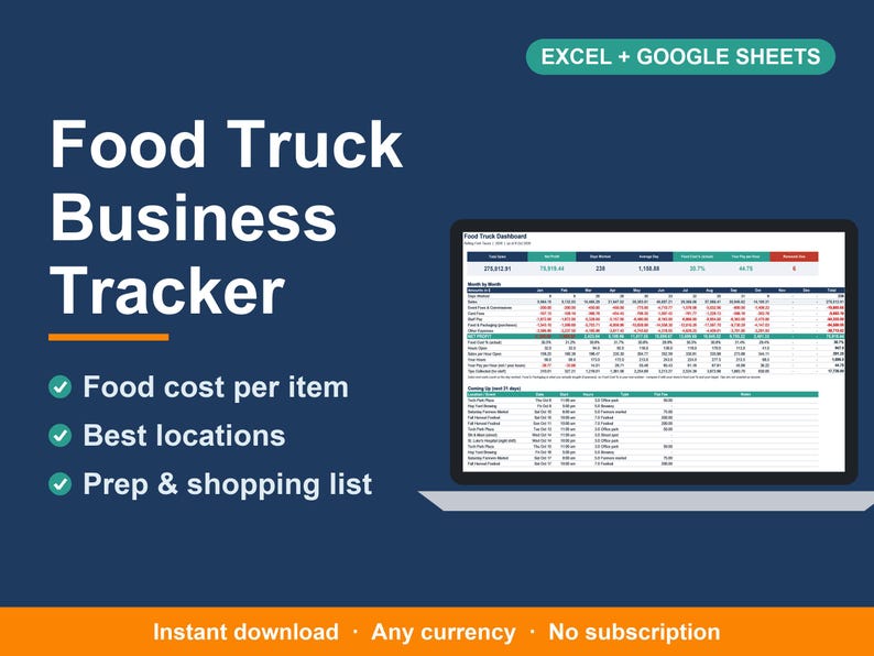 Food Truck Business Spreadsheet, Food Cost & Menu Pricing Calculator (Excel, Google Sheets) image 1