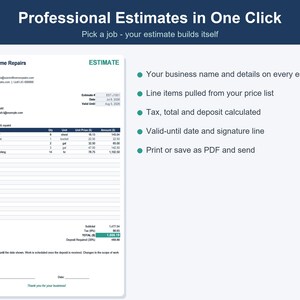 Contractor Estimate & Invoice Template, Job Costing Spreadsheet (Excel, Google Sheets) image 2