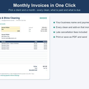 Cleaning Business Spreadsheet, Client, Job & Invoice Tracker (Excel, Google Sheets) 画像 7