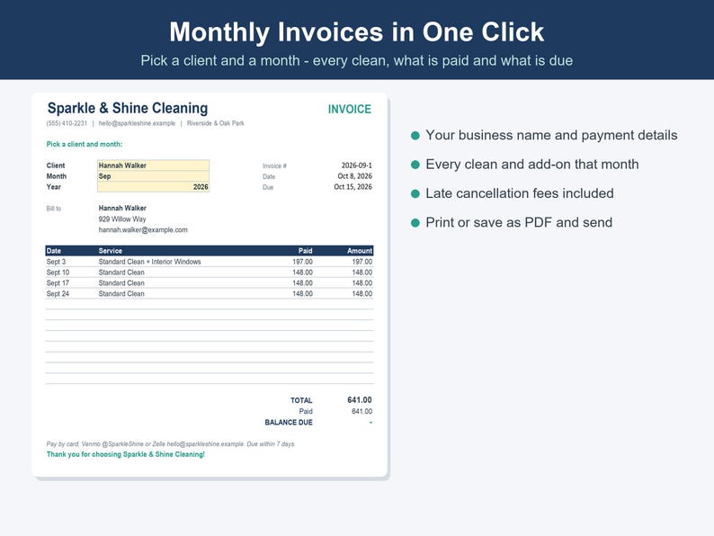 Cleaning Business Spreadsheet, Client, Job & Invoice Tracker (Excel, Google Sheets) 画像 7