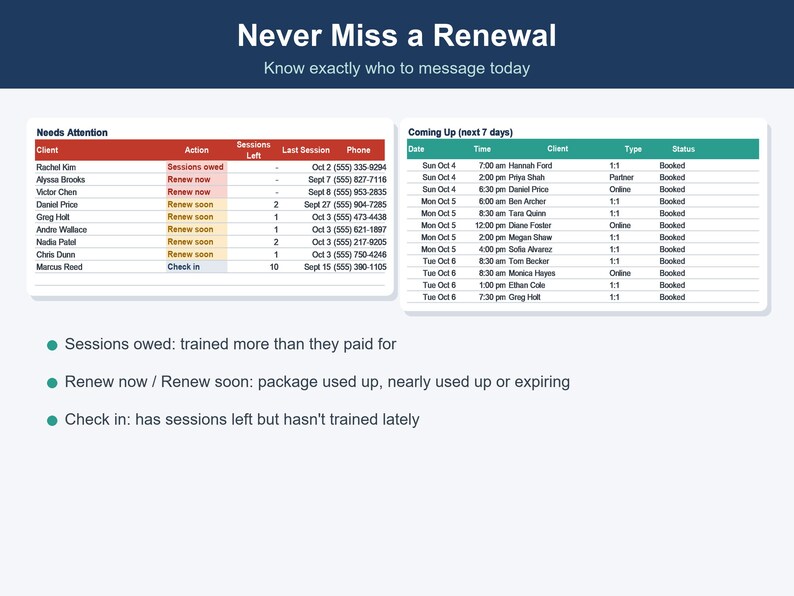 Personal Trainer Spreadsheet, Client Session & Progress Tracker (Excel, Google Sheets) image 4
