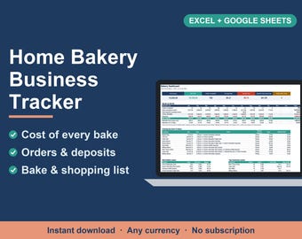 Home Bakery Business Spreadsheet, Recipe Cost & Order Tracker (Excel, Google Sheets)
