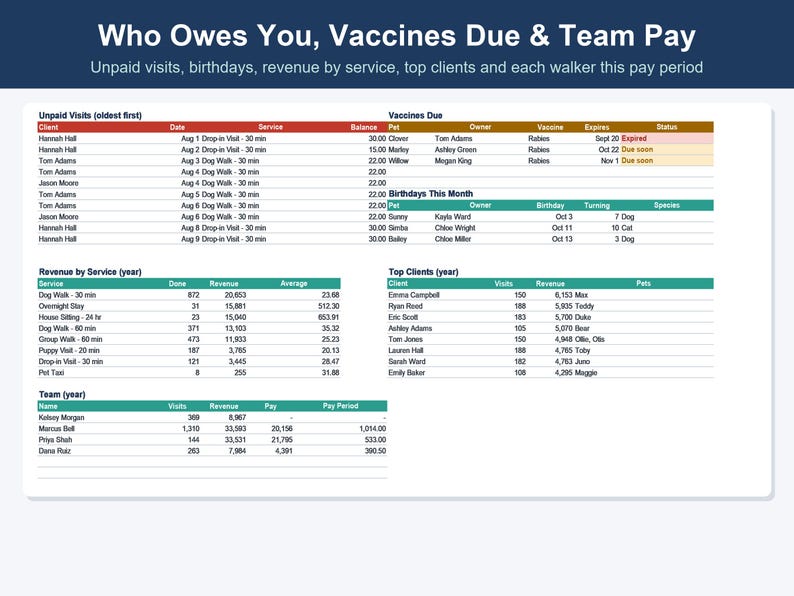 Pet Sitting & Dog Walking Business Spreadsheet, Client, Visit and Invoice Tracker (Excel, Google Sheets) image 8