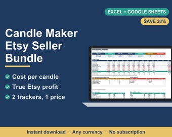 Candle Business Spreadsheet Bundle, Candle Cost & Etsy Seller Profit Tracker (Excel, Google Sheets)