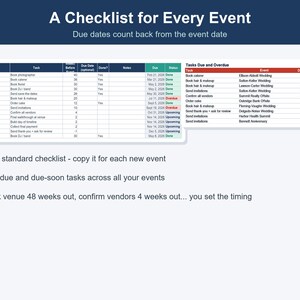 Hoja de cálculo para planificación de eventos, herramienta de seguimiento para organizadores de bodas (Excel, Google Sheets) imagen 6