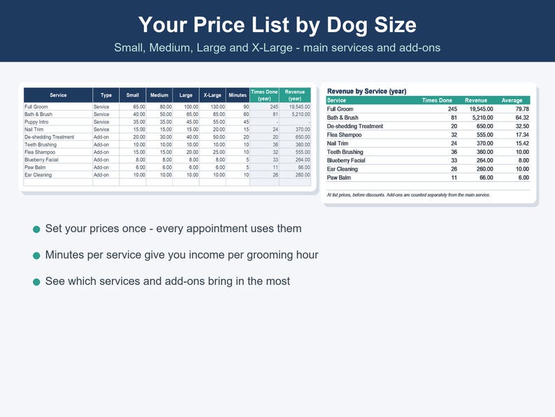 Dog Grooming Business Tracker, Client & Income Spreadsheet (Excel, Google Sheets) image 6