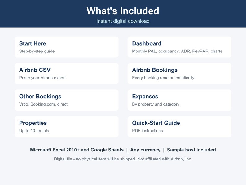 Airbnb-värdkalkylblad, hyresintäkts- och utgiftsspårare (Excel, Google Sheets) bild 8