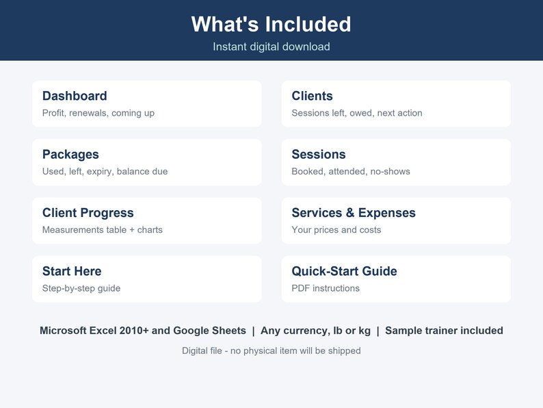 Personal Trainer Spreadsheet, Client Session & Progress Tracker (Excel, Google Sheets) image 8
