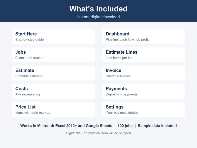 Contractor Estimate & Invoice Template, Job Costing Spreadsheet (Excel, Google Sheets) image 8