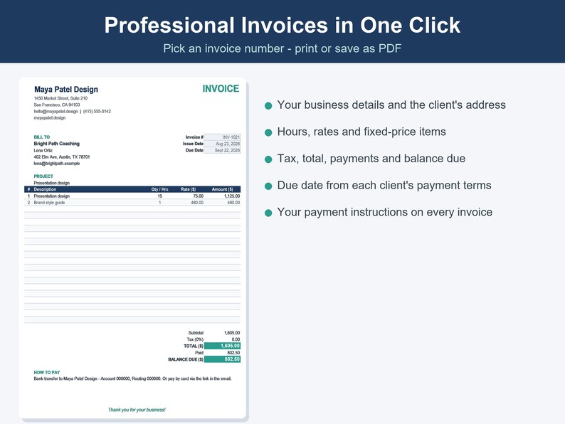 Freelancer Invoice Template, Income & Expense Tracker (Excel, Google Sheets) image 2