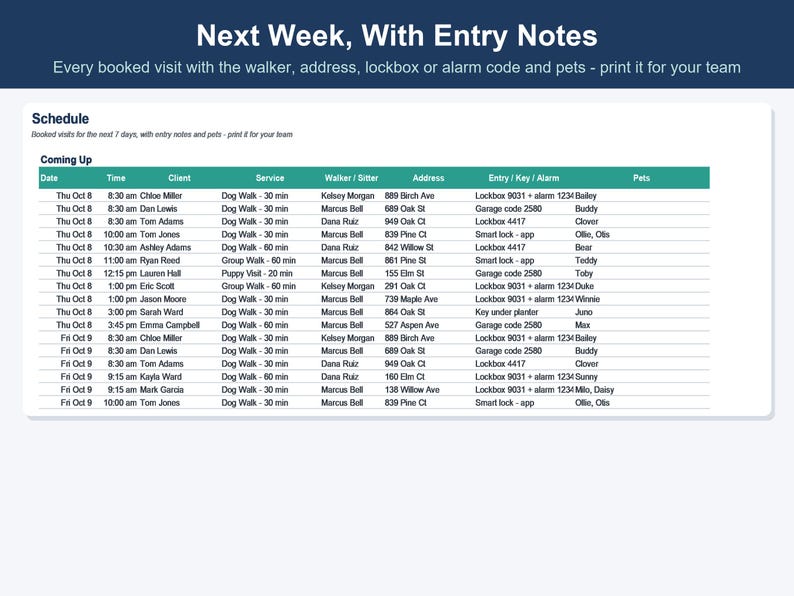Pet Sitting & Dog Walking Business Spreadsheet, Client, Visit and Invoice Tracker (Excel, Google Sheets) image 7