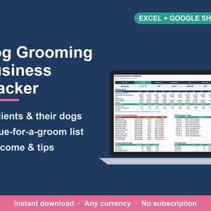 Dog Grooming Business Tracker, Client & Income Spreadsheet (Excel, Google Sheets) image 1