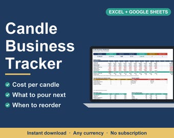 Candle Business Spreadsheet, Candle Cost Calculator & Inventory Tracker (Excel, Google Sheets)