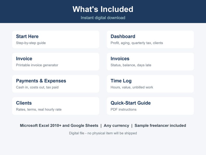 Freelancer Invoice Template, Income & Expense Tracker (Excel, Google Sheets) image 8
