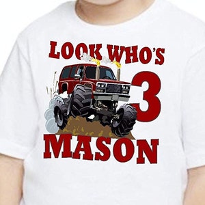Birthday T Shirt Monster Truck Red Mud Riding TEE Custom Personalized With NAME and AGE