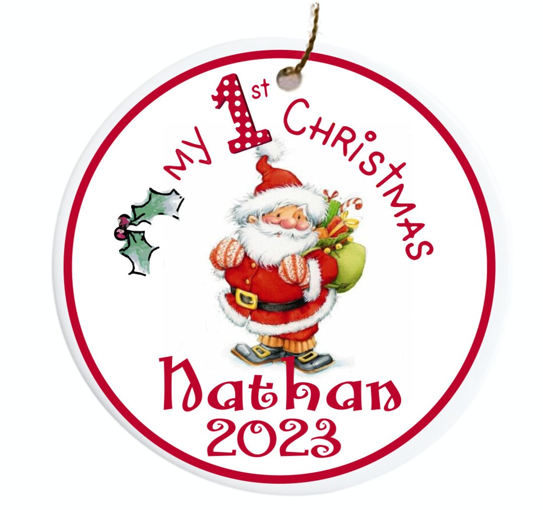 Babys First Christmas Ornament 2023 Personalized Santa Gifts Name and Year 3oneside Flat Ceramic