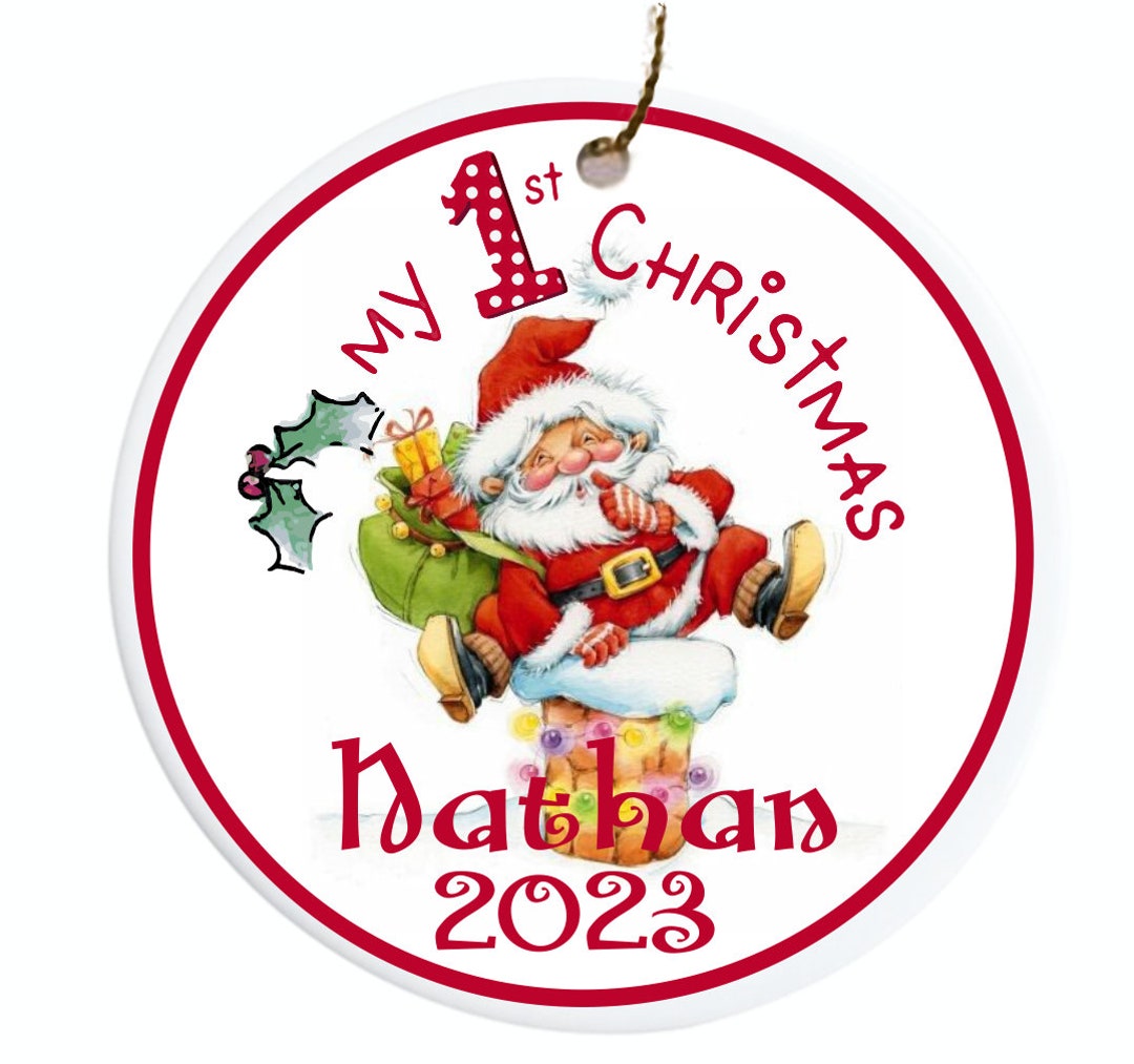 Babys First Christmas Ornament 2025 Personalized Santa Chimney Name and
