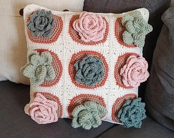 SUCCULENT CROCHET PILLOW Pattern, Crochet Pillow Cover, Crochet Pillow Cover Pattern, Granny Square Pillow Cover, Pdf Instant Download