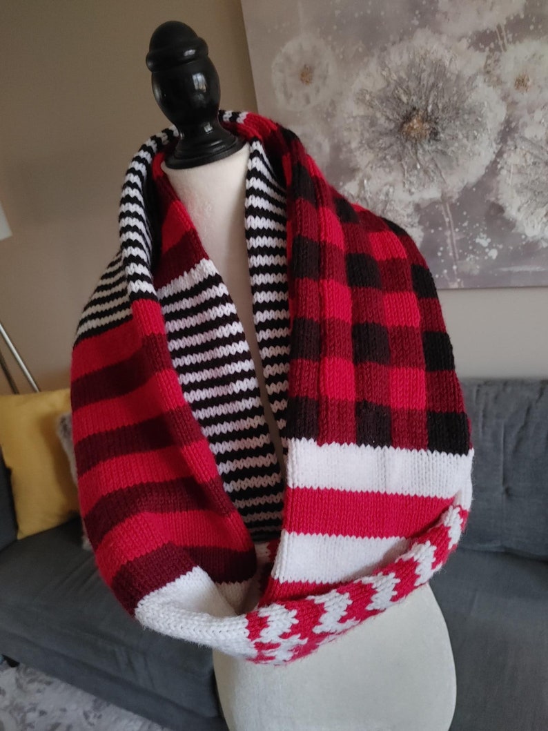 KNIT SCARF PATTERN, Bold in the Cold Scarf Pattern, Buffalo Plaid Infinity Scarf Pattern, Fall Winter Infinity Scarf, Instant Pdf Download image 3