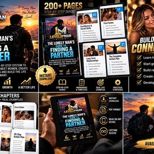 Puede incluir: Una guía digital titulada The Lonely Man's Guide to Finding a Partner de LevelUpMan Studio, que incluye un sistema paso a paso de más de 200 páginas, libros de trabajo, plantillas y estrategias prácticas para la confianza y las relaciones.