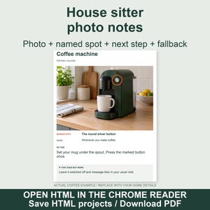 House Sitter Photo Notes | Editable Household Handover (Digital Download)