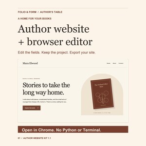 Author Website Template + Browser Editor | Book Portfolio, Save & Reopen HTML Projects | No Python or Terminal