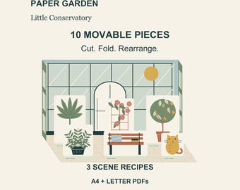 Printable Paper Garden Kit, Little Conservatory Diorama, Cut Fold Rearrange Scene, A4 and Letter PDF