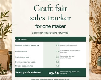 Solo Stall Craft Fair Sales Tracker – XLSX Spreadsheet, Event Profit, Cash Closeout (Digital Download)