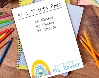 Teacher Rainbow Personalized Notepad - School Rainbow Notepad - Rainbow ...