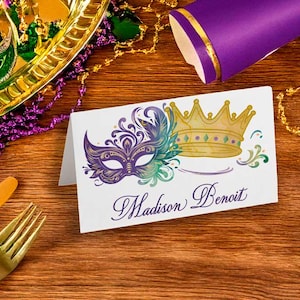 Mardi Gras Crown and Mask Place Cards | Tent Cards | Table Cards