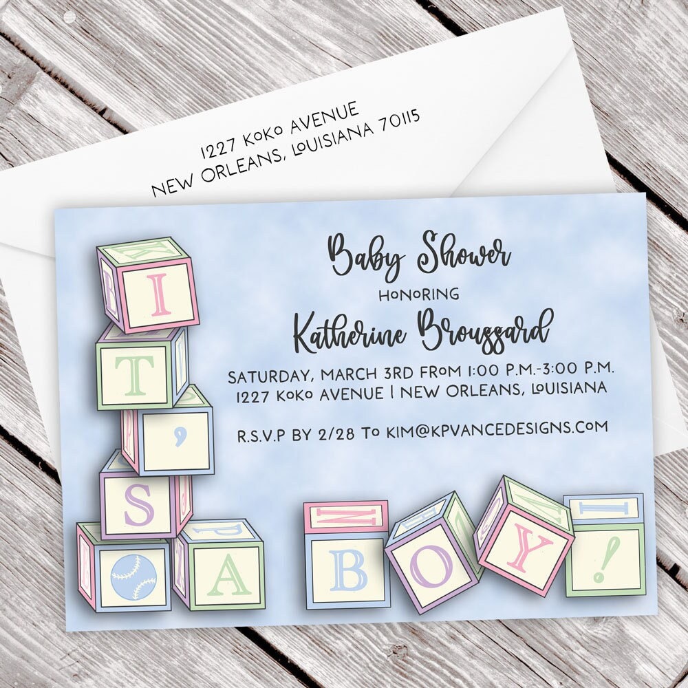 IT'S A BOY Baby Blocks Invitations | Announcement - Etsy