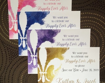 New Orleans Water Color Fleur de Lis Invitation/Save the Date- Set of 50