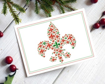 Red and Green Fleur de Lis Greeting Cards