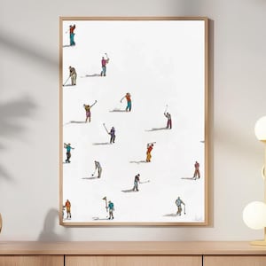 Póster de golf de Werner Bronkhorst, golfistas coloridos sobre fondo blanco, arte mural de golf moderno, lámina de golf minimalista, regalo para golfistas.