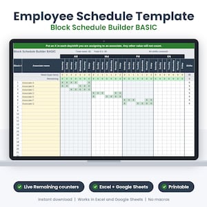 Employee Schedule Template, Simple Weekly Shift Planner, Excel + Sheets