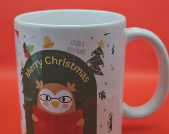 Children's Christmas Owl Booklover Mug