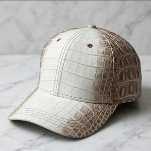 White Crocodile Embossed Leather Baseball | Ivory Leather Dad Hat | Luxury Himalayan Cap | Unisex