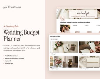 Wedding Budget Planner Notion Template UK, Wedding Budget Tracker, Wedding Budget Calculator, Payment Tracker, Digital Wedding Planner