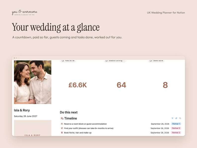 Notion Wedding Planner Template UK, Digital Wedding Planner, Budget Tracker, Guest List, Seating Chart, Wedding Checklist and Timeline image 3