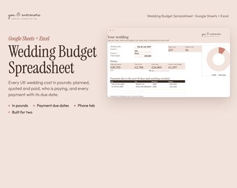 UK Wedding Budget Spreadsheet, Google Sheets and Excel, Wedding Budget Tracker, Payment Tracker, Wedding Expenses