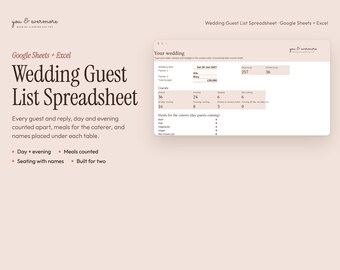 UK Wedding Guest List Spreadsheet, RSVP Tracker, Seating Plan, Day and Evening Guests, Google Sheets and Excel